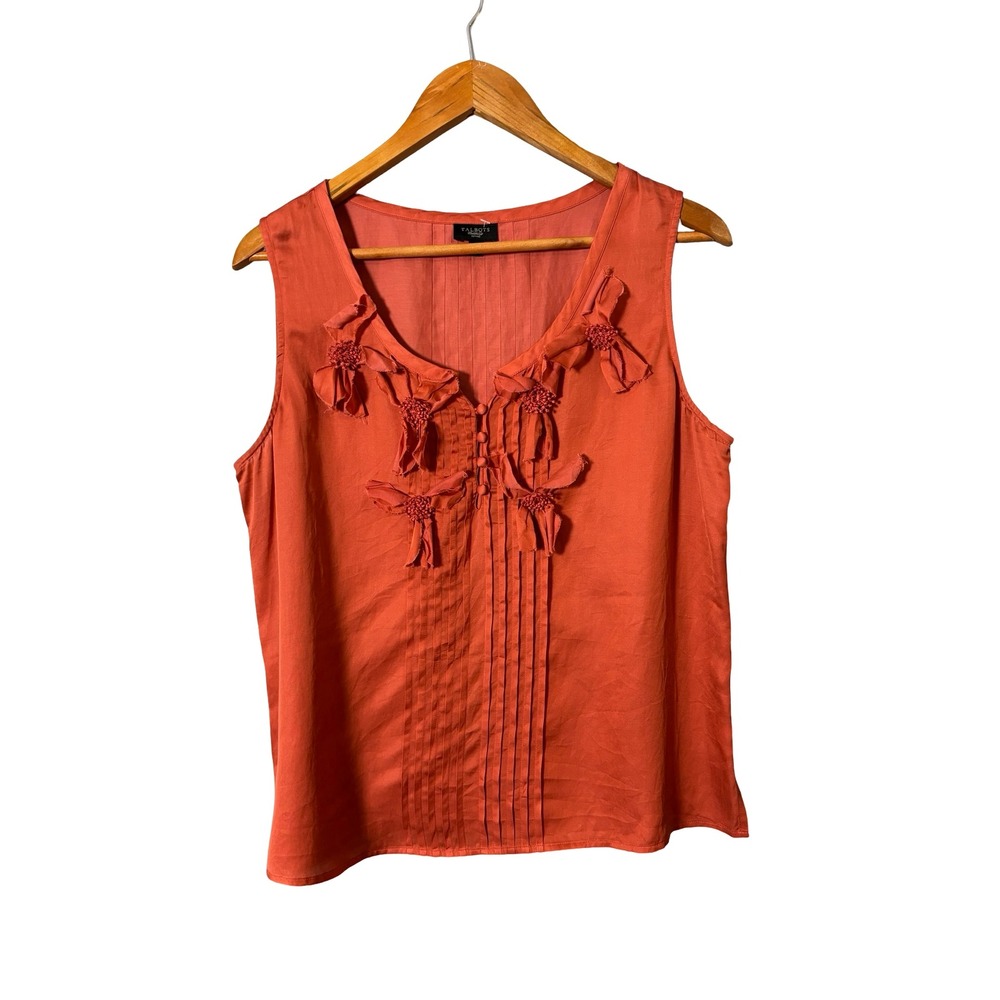 Talbots Silk Blend Floral Applique Pintuck Sleeveless Top Coral 14P